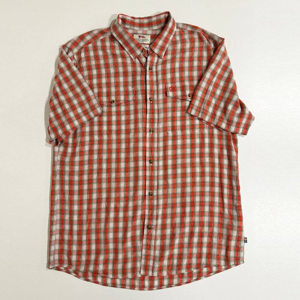Fjallraven Mens Abisko Cool SS Shirt Size XL Reg Fit Orange Plaid